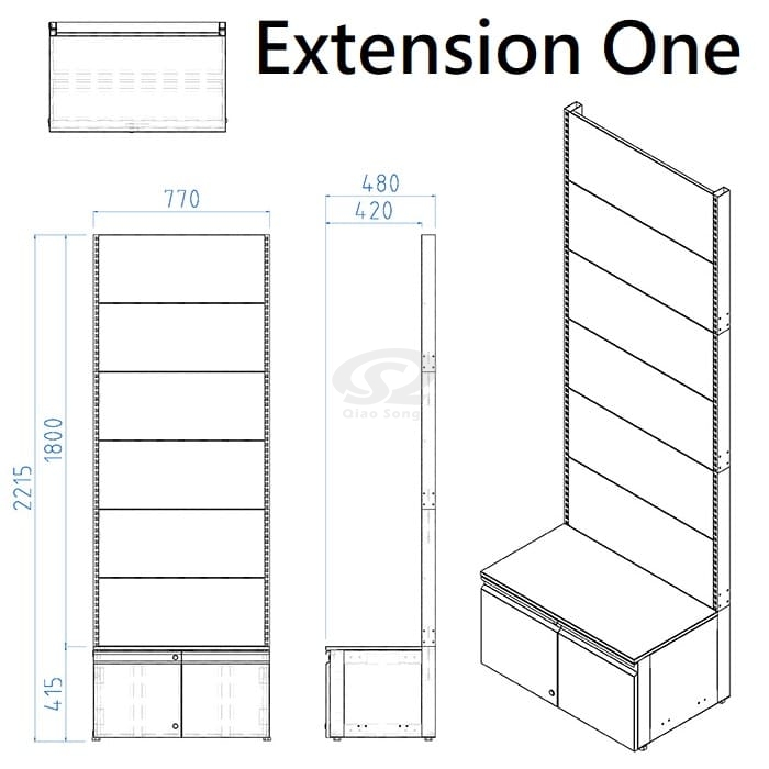 Extension One Suitcase Style Portable Display Shelving: W770 x D480 x H2215 mm