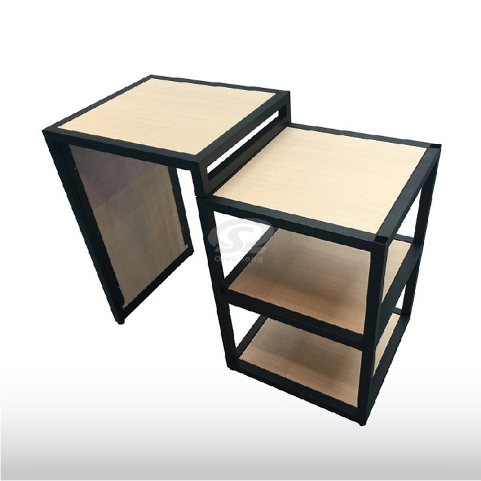 Nesting Tables Black Metal Frame with Wooden Storage Shelf